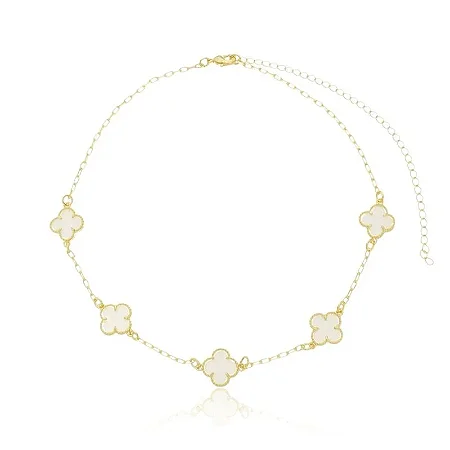 CHOKER TREVO BRANCO PEROLADO 11MM B. OURO 18K