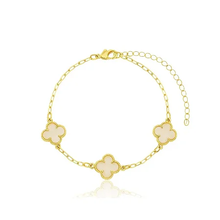 PULSEIRA TREVO BRANCO PEROLADO 11MM B. OURO 18K