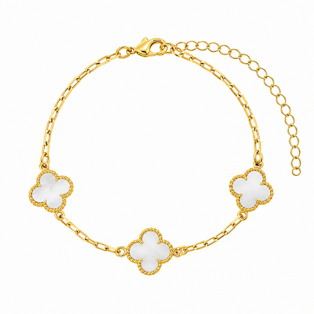 PULSEIRA TREVO BRANCO PEROLADO 11MM B. OURO 18K
