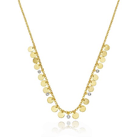 COLAR MEDALHAS COM PONTO DE LUZ B. OURO 18K
