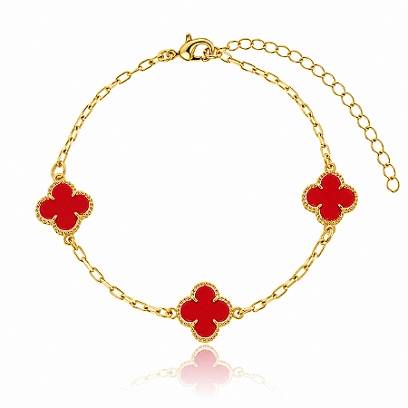 PULSEIRA TREVO RED 11MM B. OURO 18K
