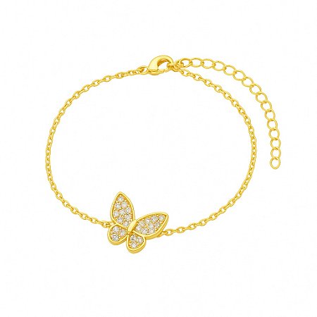 PULSEIRA BORBOLETA CRAVEJADA ZIRCÔNIA B. OURO 18K
