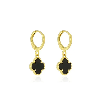BRINCO ARGOLA ART. TREVO BLACK 10MM B. OURO 18K