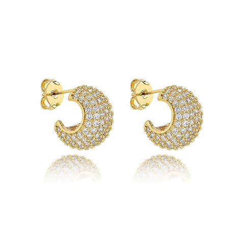BRINCO ARGOLA SPARK CRAVEJADA ZIRCÔNIA B. OURO 18K