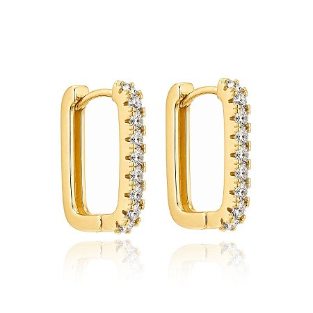 BRINCO ARGOLA ART. RETANGULAR ZIRCÔNIA G B. OURO 18K