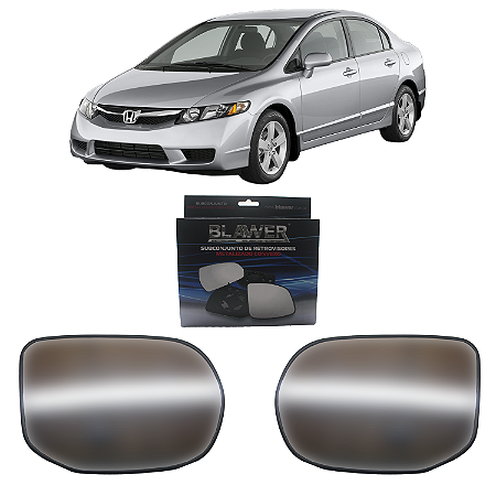 Par Lente Retrovisor Convexo Com Base New Civic 2007 Até 2011