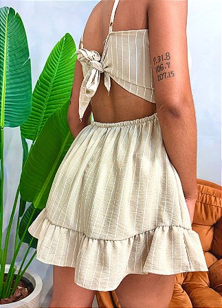 Macaquinho Vestido em Crepe de Alça com Amarração e Babado Edlaine Ref. 1862