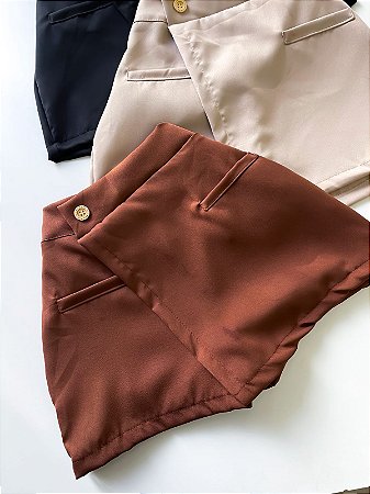 Shorts Saia em Alfaiataria com Bolsos Falsos Paola Ref. 1538