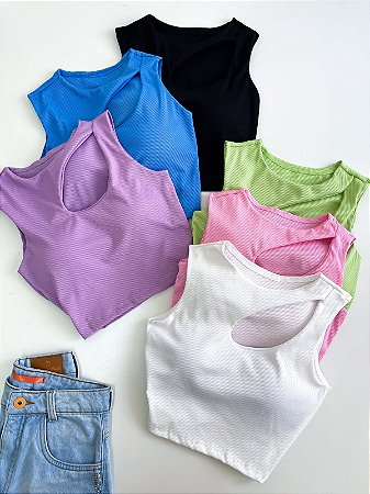 Cropped em Ribana Regata com Recorte Unilateral Janaiane Ref. 1108