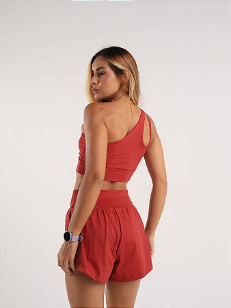 Conjunto feminino fitness com short duplo e top com bojo removivel Manu