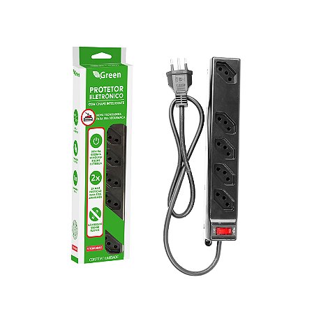 PROTETOR ELETRONICO INTELIGENTE GREEN - 5 TOMADAS 110/220V 075-0550