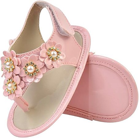 Sandália Bebê Mânia Menina Flor Verão Rosa