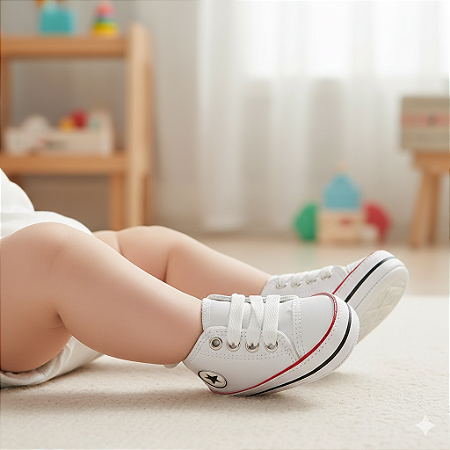 Tênis Bebê Mania Casual Cano Alto Conforto Branco Batizado