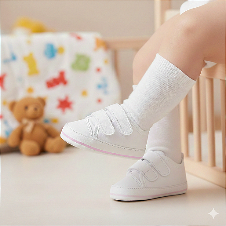 Tênis Star Bebê Mania Casual Conforto Duas Pontas Branco com Rosa