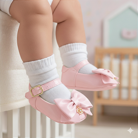 Sapatilha Bebê Mania Menina Laço Rosa