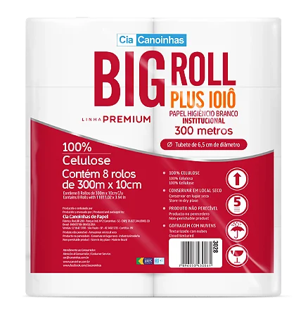 PAPEL HIGIÊNICO ROLÃO FOLHA SIMPLES 300m - CIA CANOINHAS - 8 rolos