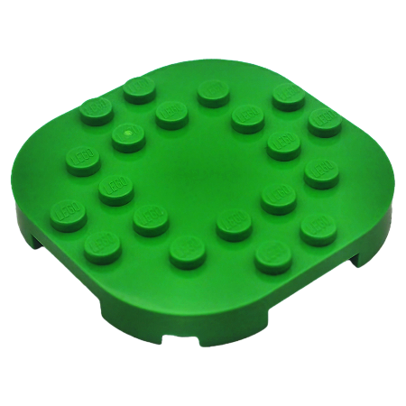 LEGO® Plate, Modified 6 x 6 with Rounded Corners and 4 Feet - Bright Green - NOVO - Original - PB00039