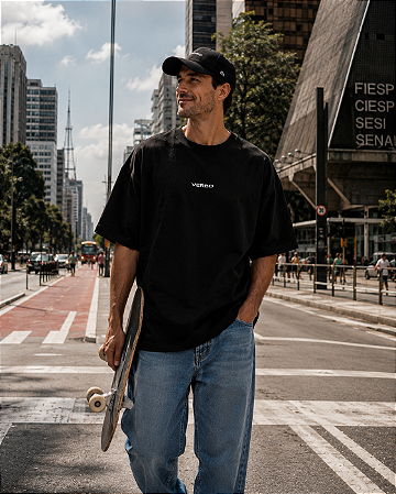 Camisa Oversized Preto Malha Suedine 100%Algodão