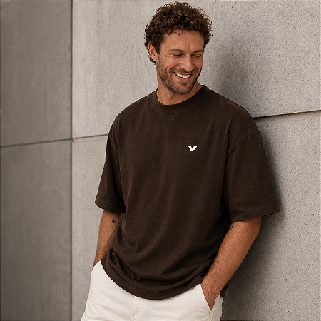 Camisa Oversized malha Suedine Marrom
