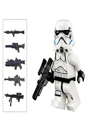 Boneco Stormtrooper Clássico Star Wars Lego Compatível c/ 6 Armas (Edição Deluxe)