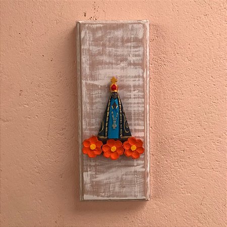 Quadro Decorativo Nossa Senhora Aparecida Flor Laranja