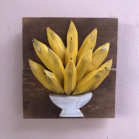 Quadro Decorativo Vaso com Bananas Madeira 45x47