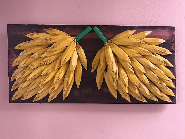 Quadro Decorativo Madeira Maciça Bananas Entalhada