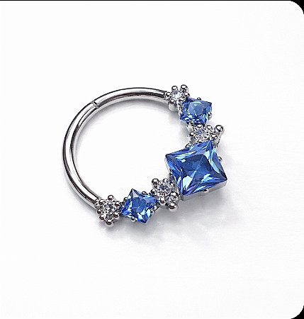 Argola Titânio Luxo com Pedras Azul 10mm