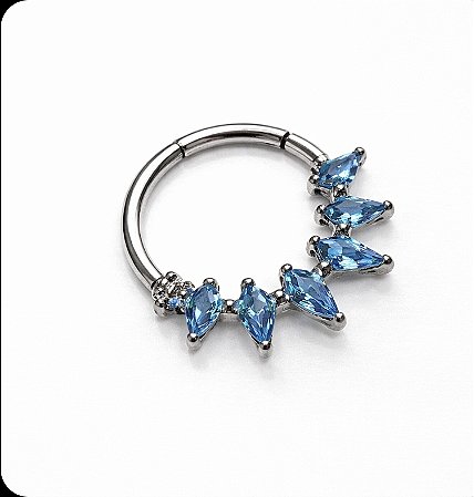 Argola Titânio Daith com Pedras Azul Clara 10mm