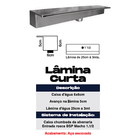 Cascata Seffer Inox P/ Embutir 1m Lâmina Curta Slim Inox 316