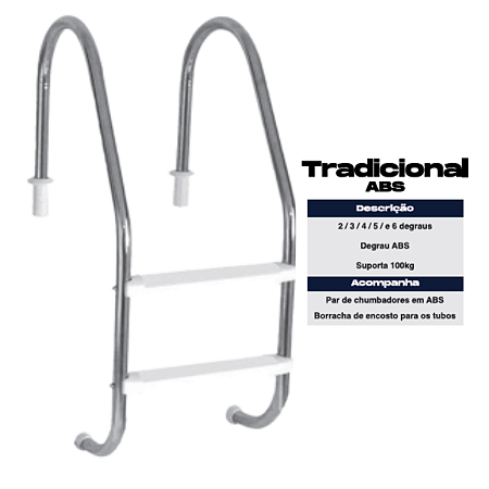 Escada Para Piscina Seffer Inox 4 Degraus Inox 304 Tradicional