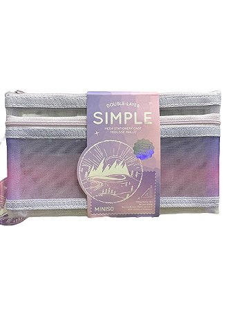 Estojo Duplo de Tela Translucido Miniso Papelaria Roxo Lilas