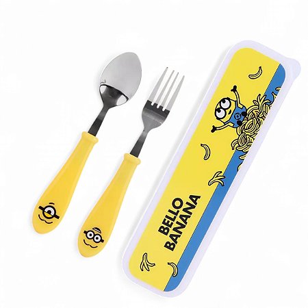 Kit Talheres Minions Infantil Inox Com Estojo Miniso