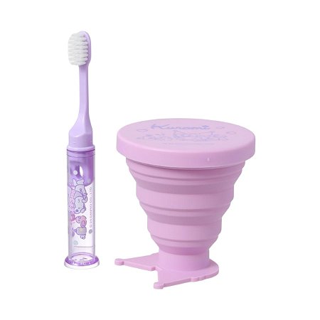 Kit Escova De Dentes Dobrável + Copo Kuromi Sanrio Miniso