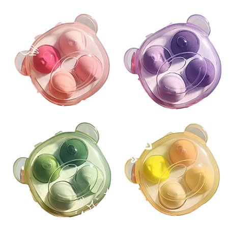 Kit 4 Esponjas Macias de Maquiagem + Estojo Urso Miniso