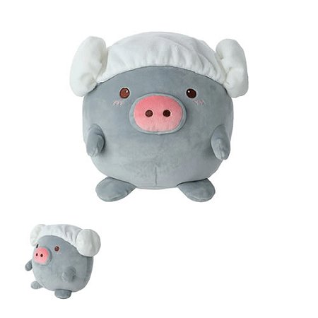 PORQUINHO COM TOUCA DE PELÚCIA (23CM)