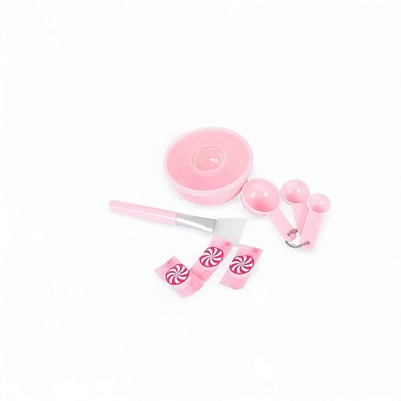 Kit Facial Tigela e Pincel Aplicador Rosa Miniso