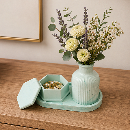 Kit Decorativo Porta Vela + Vaso + Bandeja