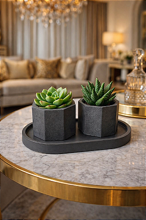 Kit Vasinhos Decorativo Minimalista Preto