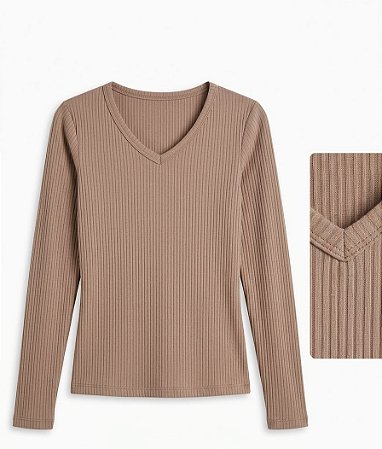 Blusa Básica Ribana Manga Longa Feminina