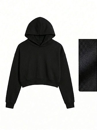 Moletom Cropped Feminino Preto Canguru