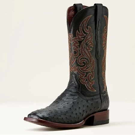 Bota Masculina Importada ARIAT -BLACK FULL QUILL OSTRICH|MIDNIGHT BLACK COD 10063776