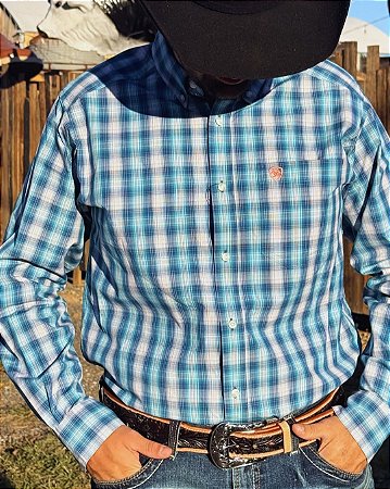 CAMISA MASCULINA M/L IMP ARIAT XADREZ AZUL