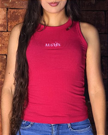 REGATA FEM CANELADA AUSTIN BORDADA PINK