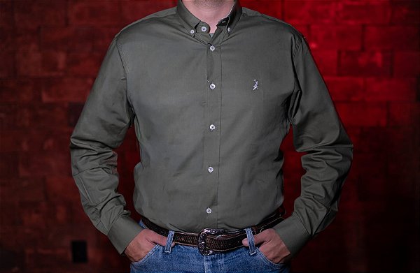 CAMISA MASC SLIM M/L	VERDE MILITAR 	AUSTIN