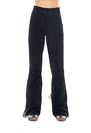 Calça fem em couro Chaparral Preta
