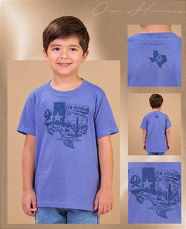 Camiseta Infantil masc Ox horns azul jeans