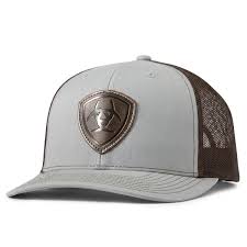 Bone Ariat Imp Cinza redinha marrom logo couro