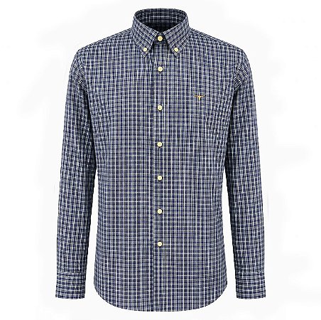 Camisa Masc Moiadeiros M/L Azul Marinho e Verde Logo Marrom