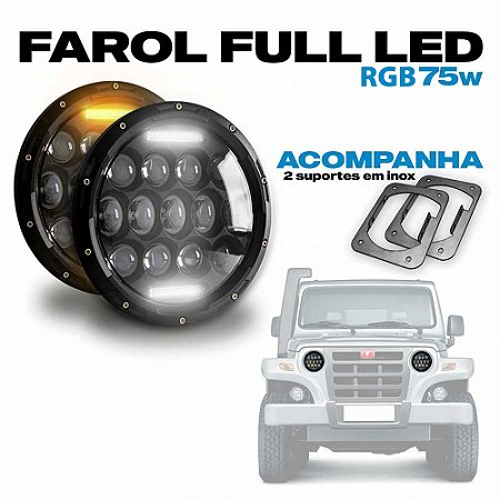 Par Farol Led Fumê 7 Polegadas 75W Controle RGB 16 Milhões de Cores + Suporte + Canceller Troller 2015 a 2021